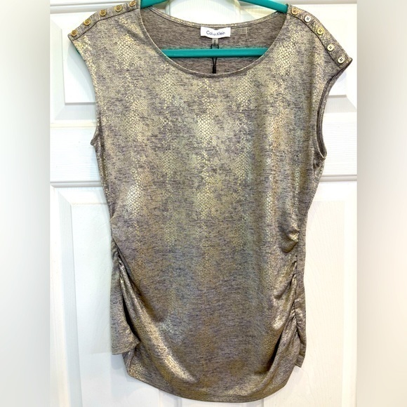 Calvin Klein Tops - Calvin Klein NWT Snakeskin Silver Gold Shimmer Tank Top Size M